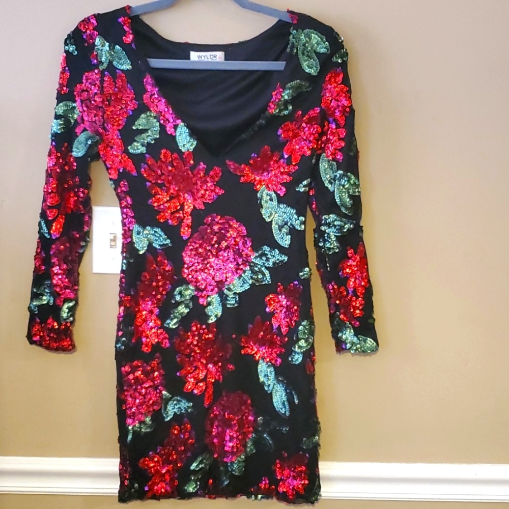 WYLDR Black Sequined Mini Dress Size XS